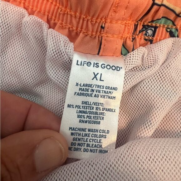 Life Is Good Mens Swim Trunks Board Shorts Drawstring Palm Tree Print Coral XL - Picture 6 of 8